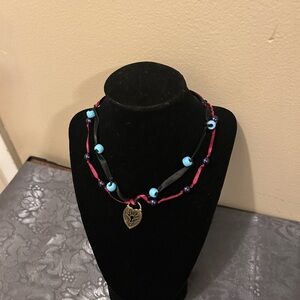 Elegant Pink and Blue Beaded Necklace with Heart Pendant
